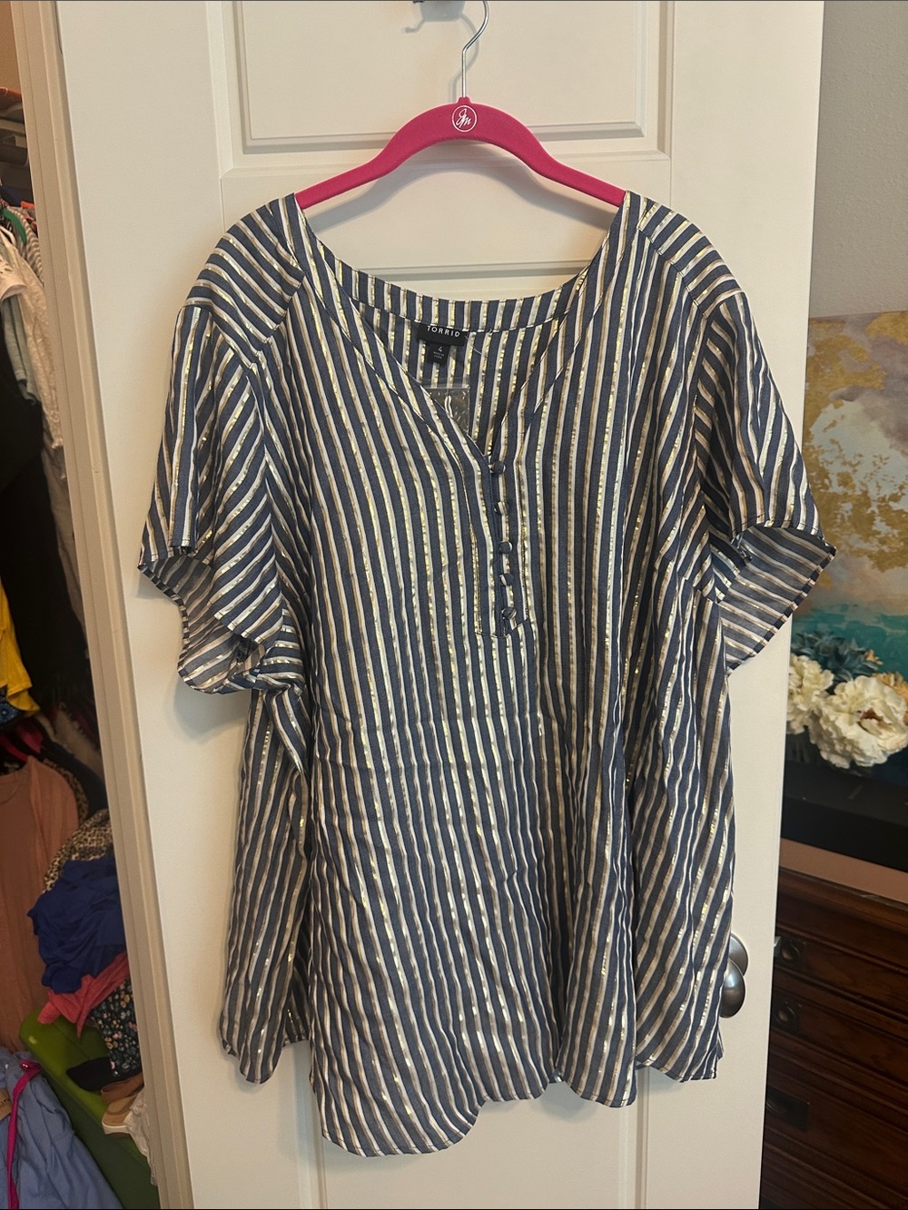 torrid Navy and White Striped Button-Front Tunic
